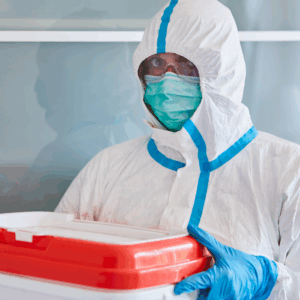 cleanroom worker dressed in protective clothing